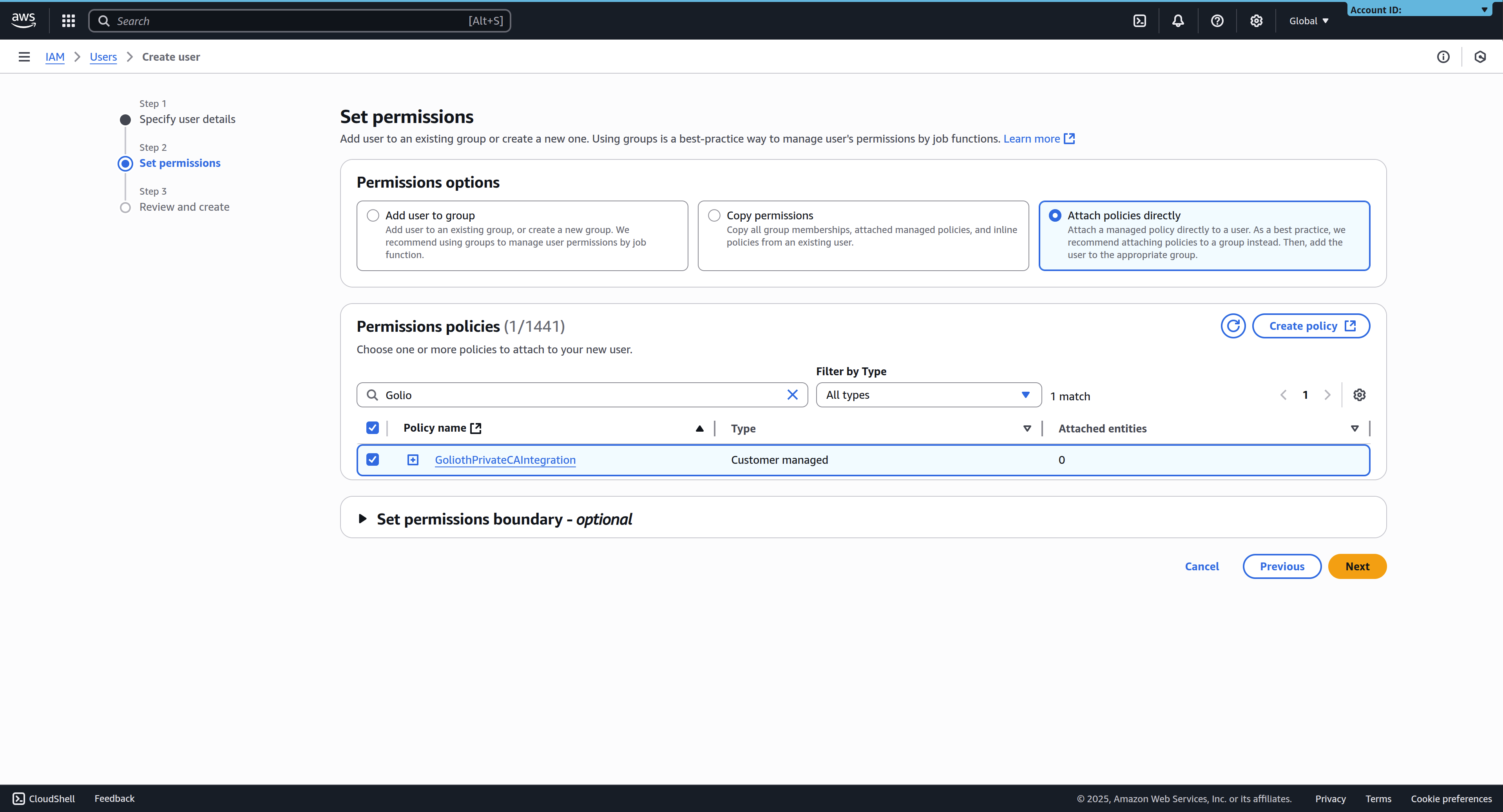 Attaching the policy
