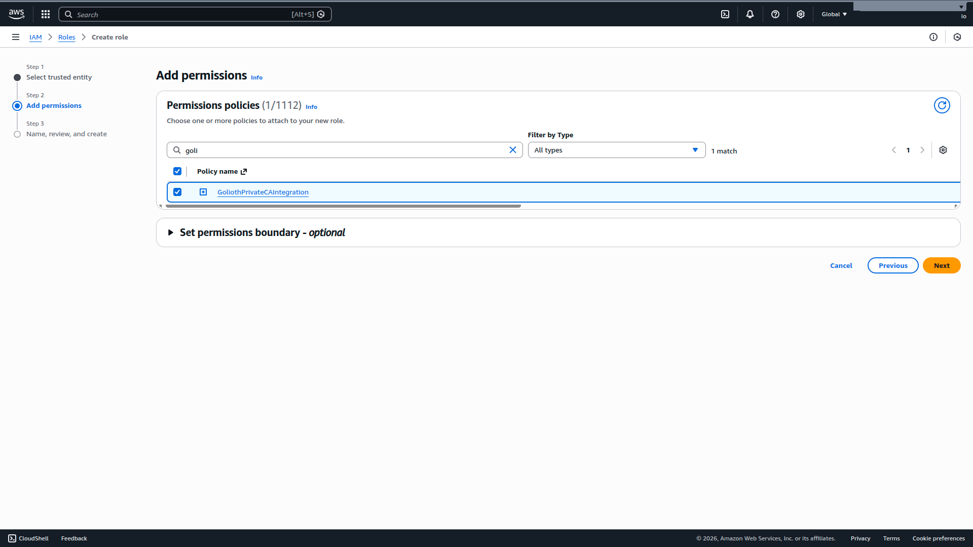 Attaching the policy